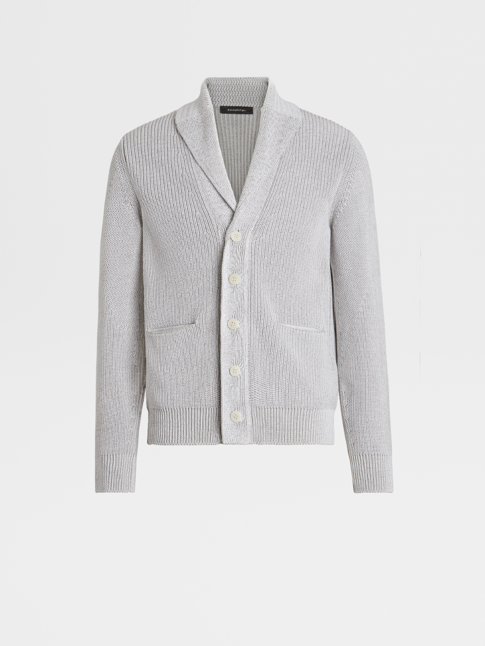 Off-white Cotton and Silk Full Zip Knit Cardigan